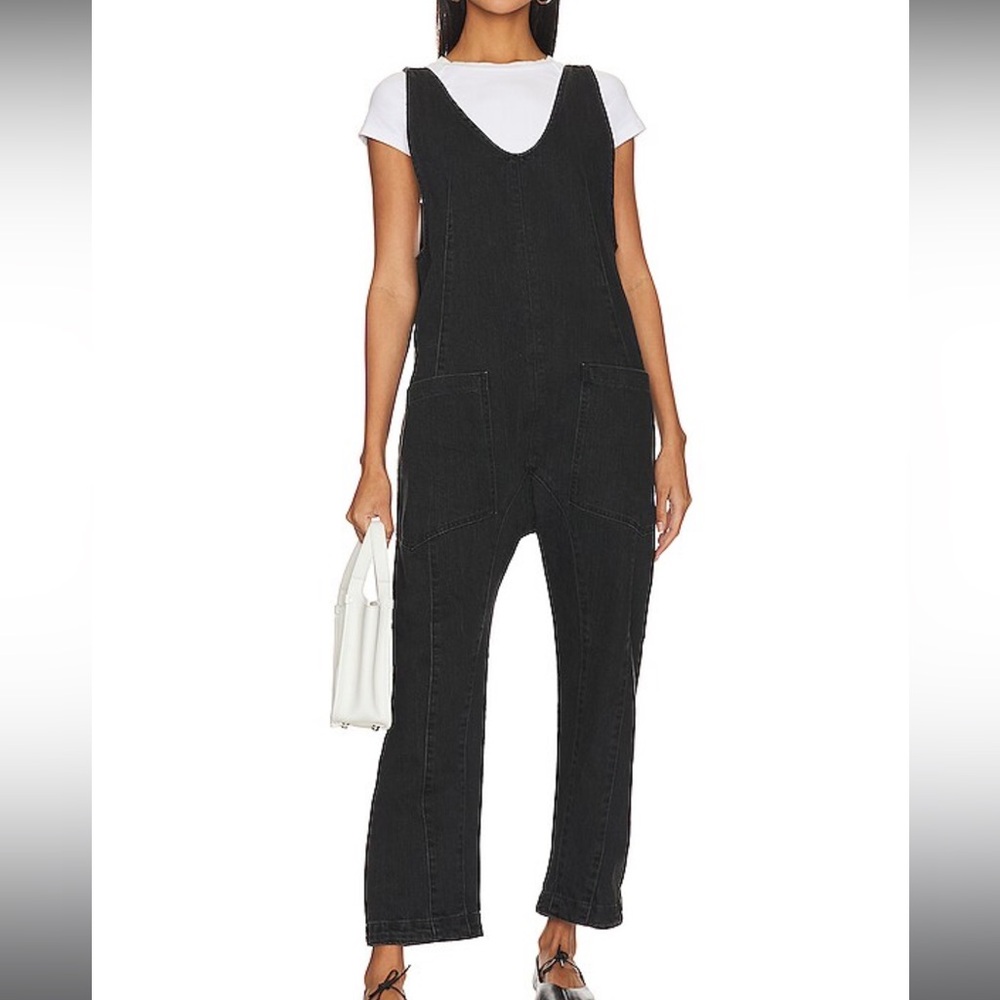 Free People Black Denim Overalls